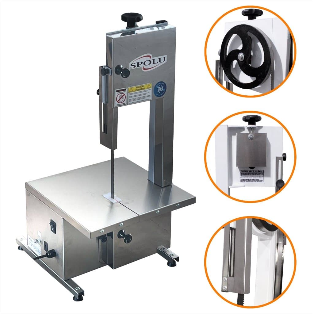 Serra Fita Bancada Mesa Aço Inox Maquina Cortar Carne Frango Peixe Porco Profissional 1,46m Serrar Osso Congelados Spolu