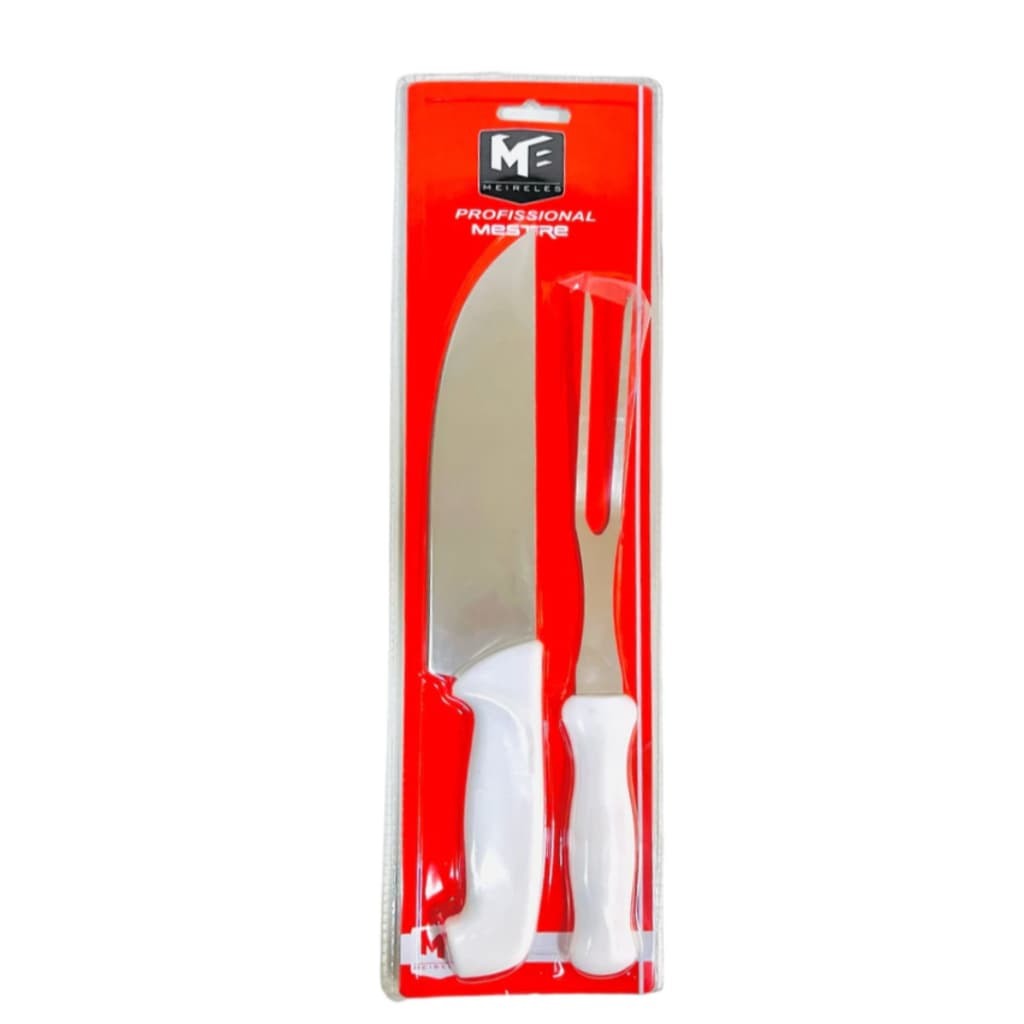 Faca para Churrasco Garfo e Faca Grande Aço Inox Branco