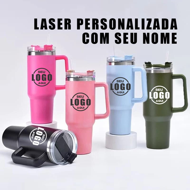 Copo Térmico 1200ml Aço Inox 304 c/ Alça, Tampa e Canudo – Personalizado com Nome