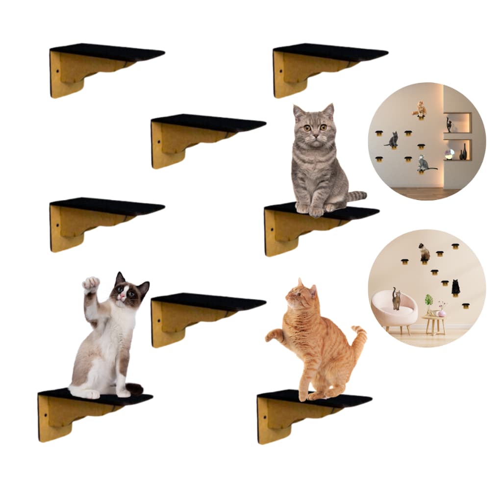 Kit 8 Degraus Para Gatos Kit Play Mdf Cru Com Carpete