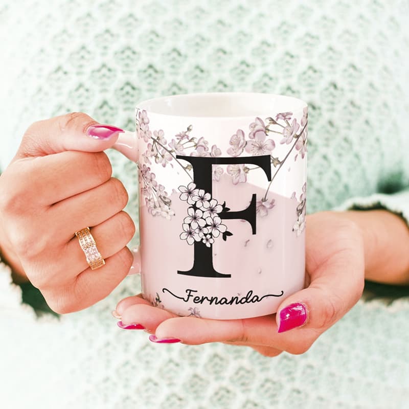 Caneca Xícara Personalizada Presente Com Seu Nome Floral Cerejeira