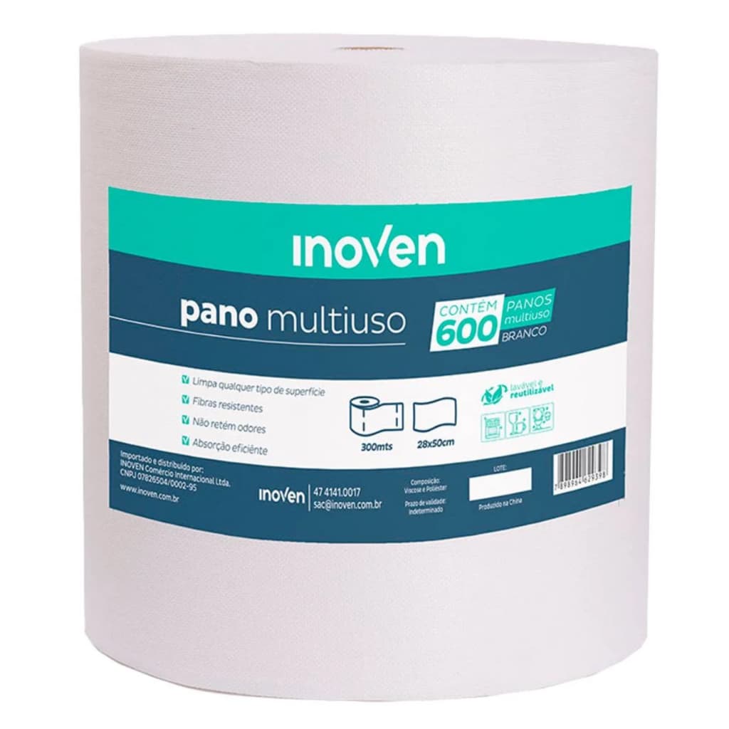 Pano Multiuso Rolo Branco Inoven 28cmx300m C/600