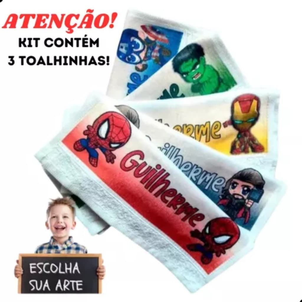 Kit 3 Toalhinha Infantil Nome Estampa Escola Creche Aula