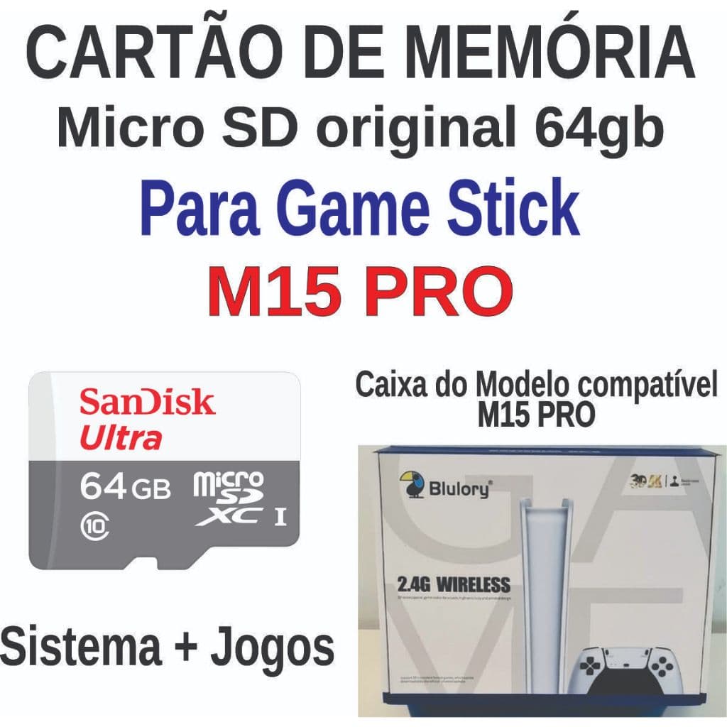 Cartão de memória Micro SD 64gb original + Sistema P/ M15 Pro com jogos