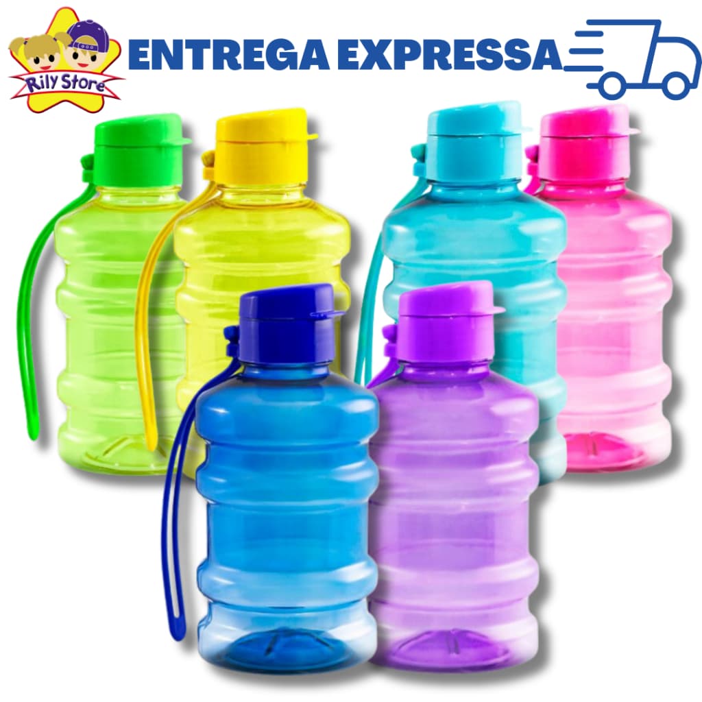 Kit com 6 Garrafas Mini Galão 500 ML de Água, Academia, Esportes, Crianças, Garrafinha Escolar + Diversas Cores Lindas