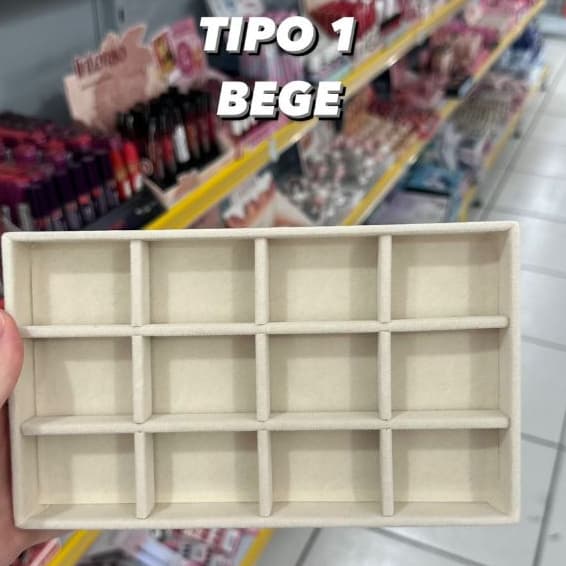 Porta Joia de veludo- Organizador Anel Brinco e Colar - bege e cinza