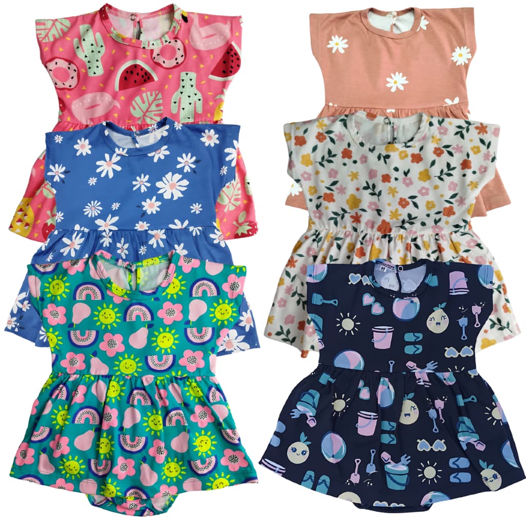 Vestido Body Bebe para Menina Manga Curta 3 a 12 meses infantil
