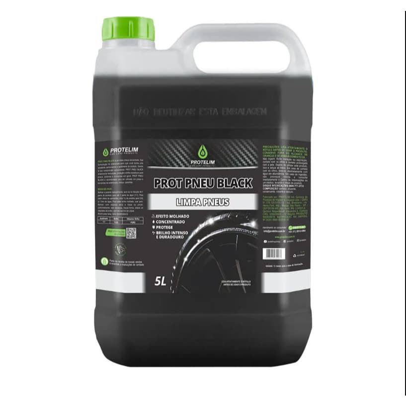 Pretinho Prot Pneu Black 5L Protelim Concentrado Limpa Pneu Efeito Molhado Protege Brilho Intenso