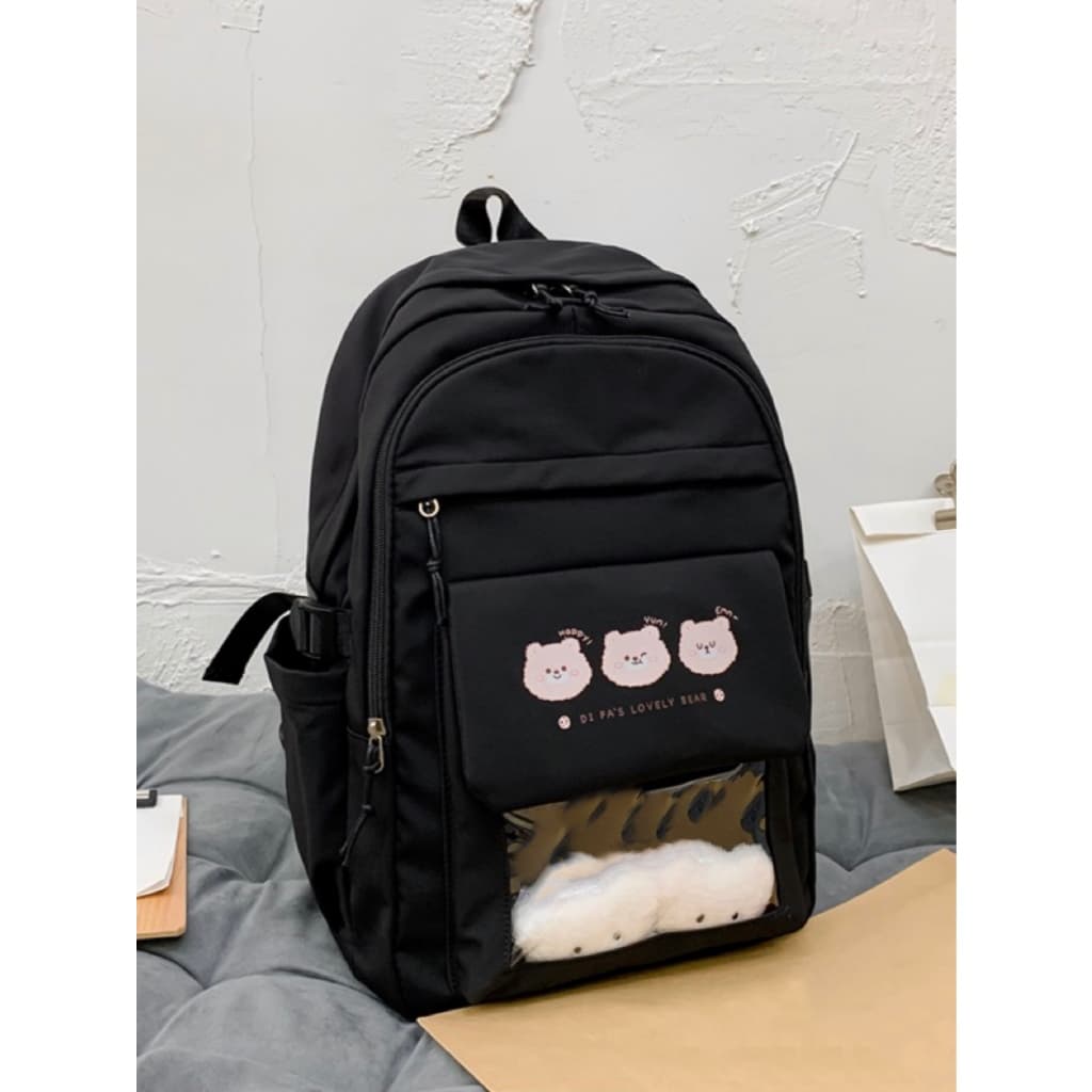 Juzia Bolsas Mochila escolar tecido resistente à água múltiplas divisórias capacidade alça ajustável chaveiro ursinho