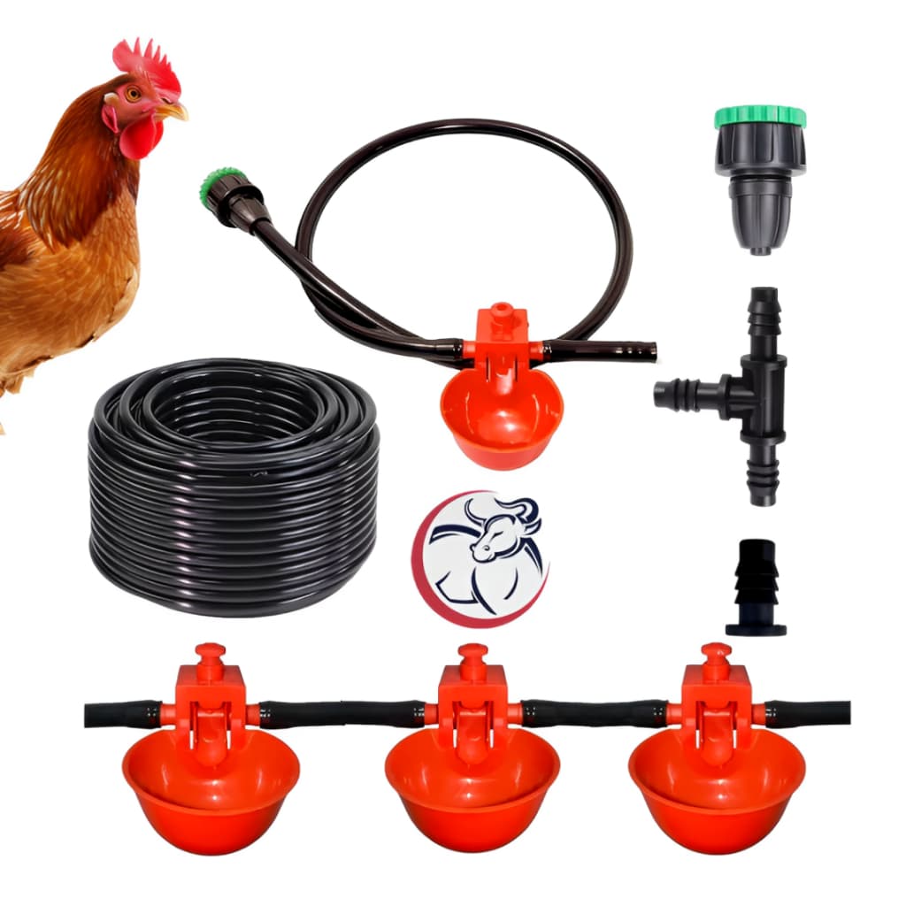 Kit 10 Bebedouros Automáticos para Aves - Copo, Conexões e Mangueira Antialgas
