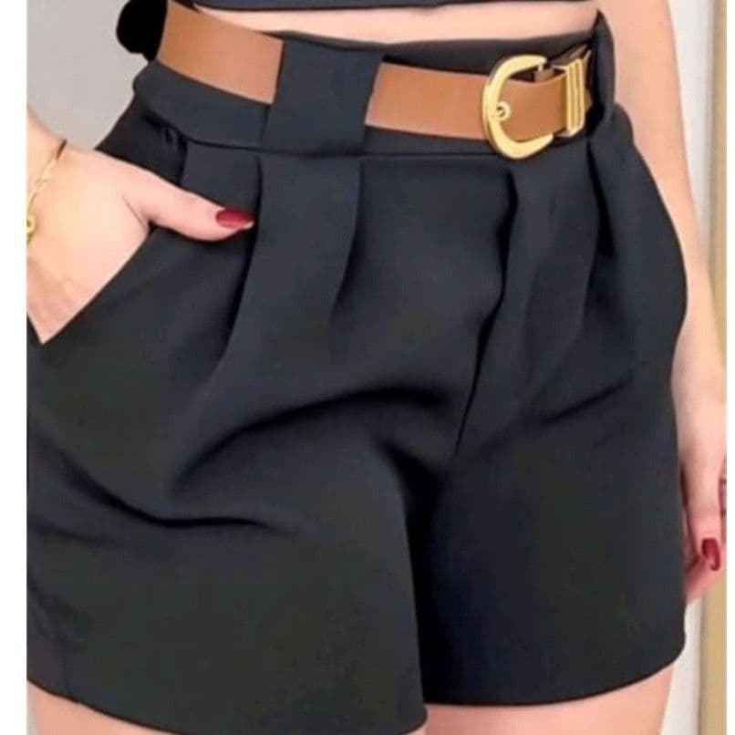 SHORT ALFAIATARIA FEMININO CINTURA ALTA COM BOLSO SOCIAL