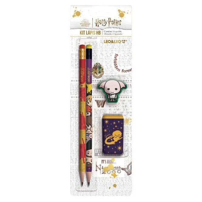 Kit Escolar Harry Potter - Kit Harry Potter: 2 Lápis + Borracha + Apontador