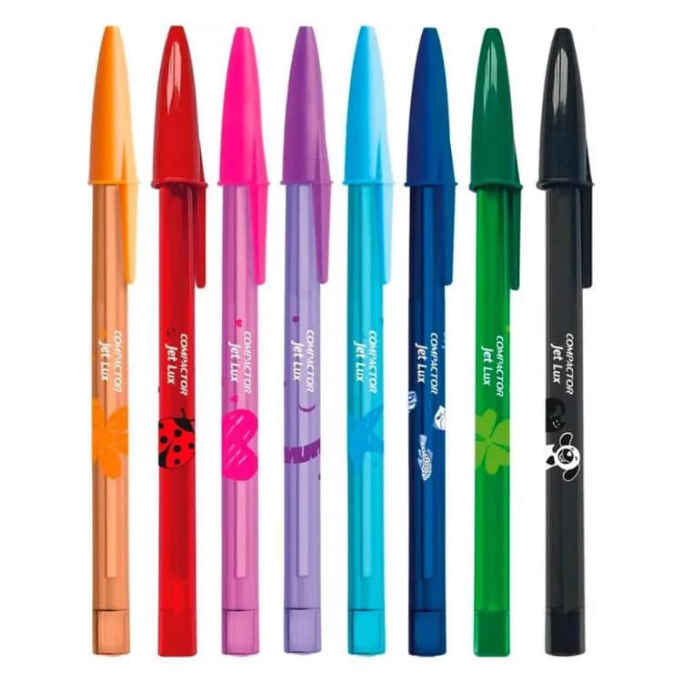 Kit de Canetas Coloridas Compactor JetLux - 8 Canetas Coloridas Cores Vibrantes