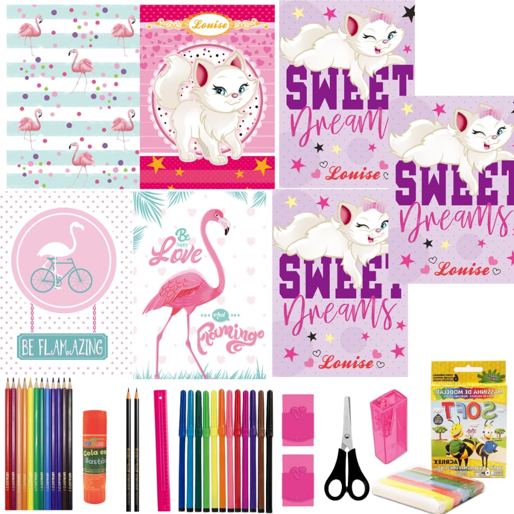 Kit 07 Cadernos Menina Tamanho Grande Brochurao 96 Folhas Costurado Com Pauta Capa Dura Reforçado