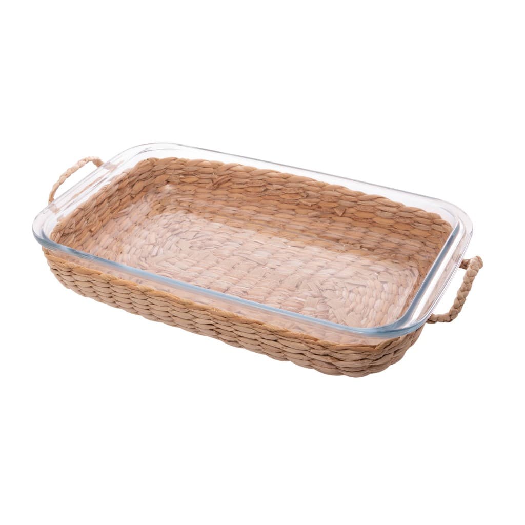 Refratário de Vidro Borossilicato Resistente ao Calor com Suporte em Fibra Natural e Alça 39,5cm