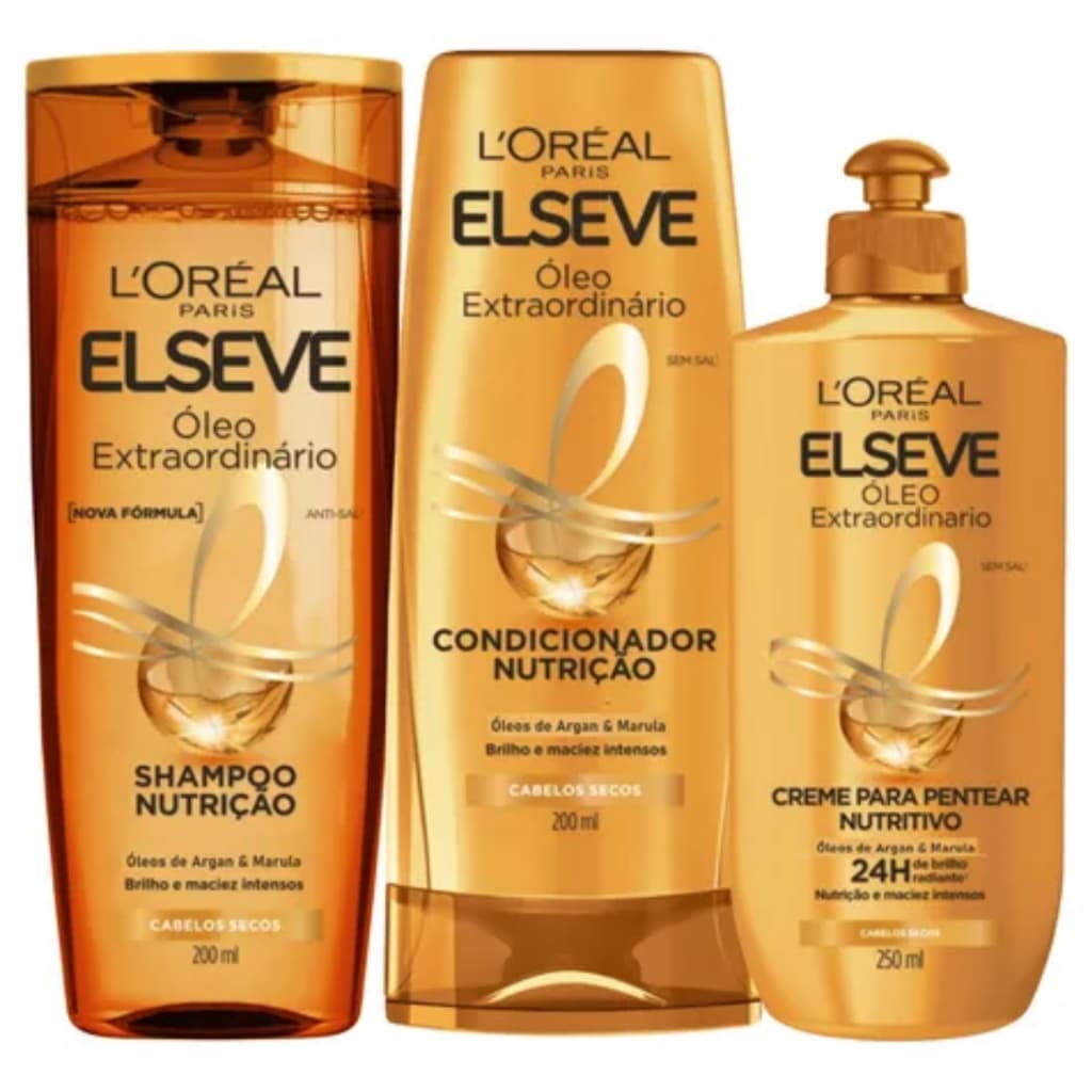 Kit Shampoo 200ml + Condicionador 200ml E Creme Óleo Extraordinário 250ml Elseve L'Oréal Paris