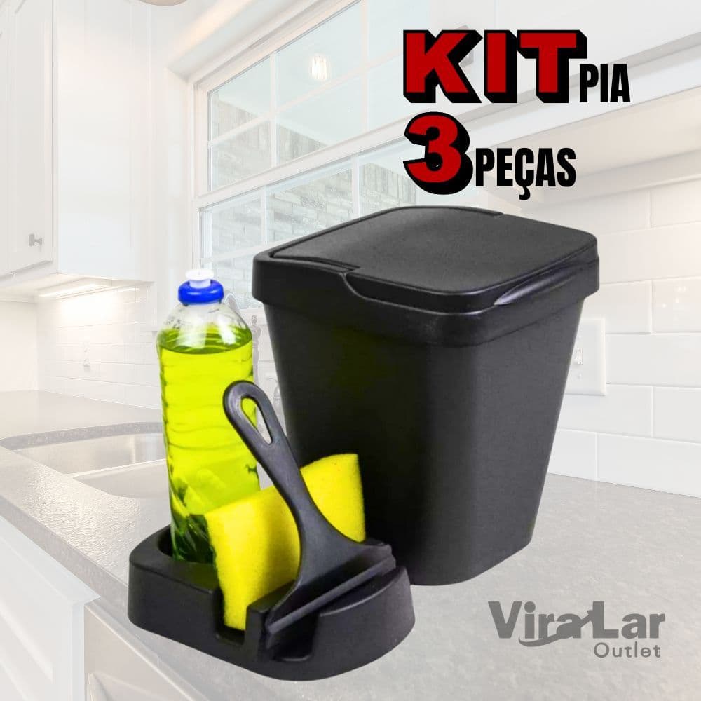 Kit Pia Porta Detergente/Rodo de Pia/Lixeira Cozinha Area Gourmet Banheiro Conjunto Pia