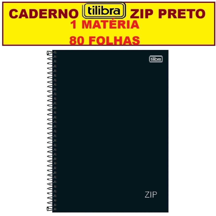 Caderno Tilibra 1 Matéria 80 Folhas Zip Preto Espiral Pepper Capa Dura Universitário