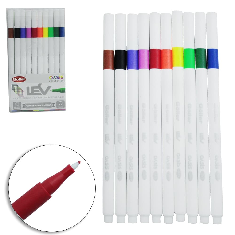 Caneta Esferográfica Ponta Super Fina 0.4mm Lev Oasis Collection com 10 Peças