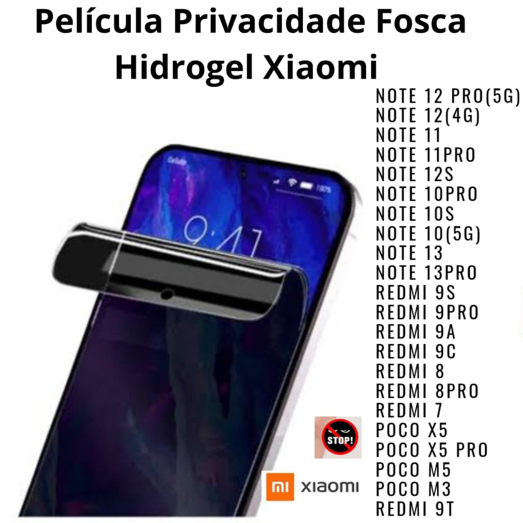 Película Hidrogel Privativa Fosca para Redmi /NOTE 15/NOTE15 PRO+/POCO X6 PRO/NOTE 10 LITE, NOTE 13
