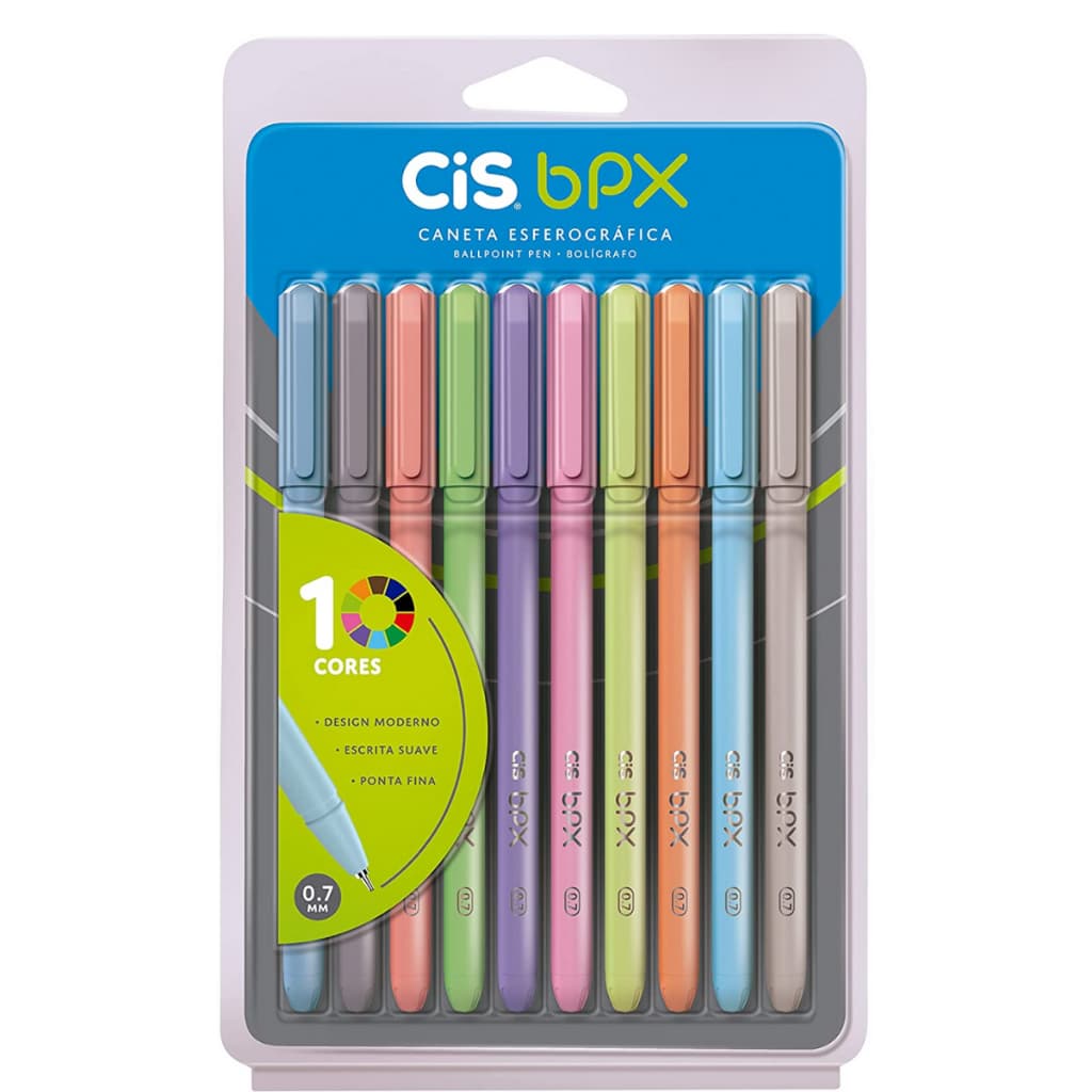 Caneta Esferográfica 0,7mm BPX C/ 10 Cores CIS