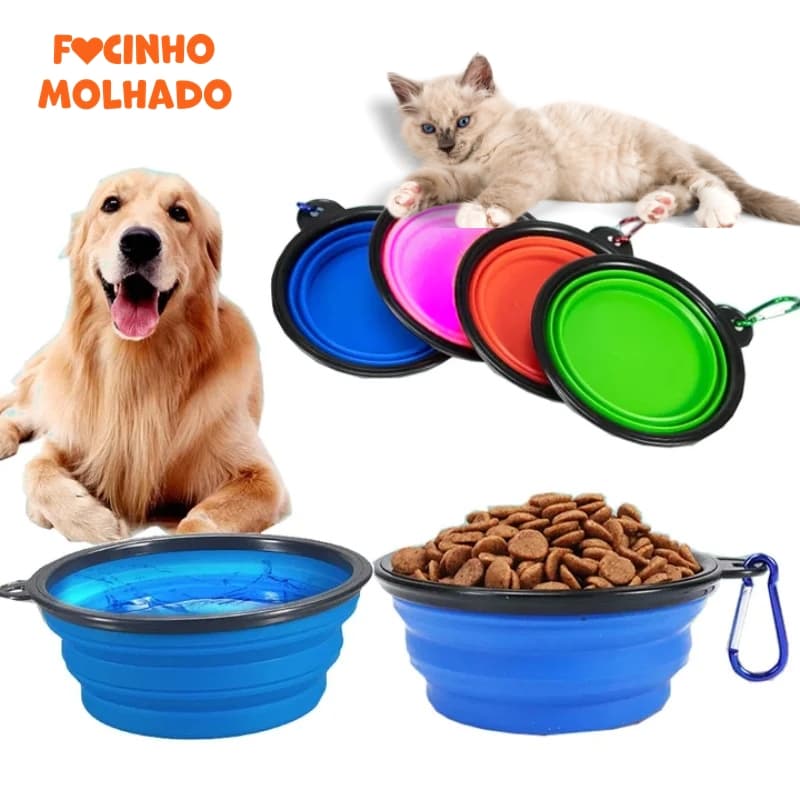 Tigela Comedouro ou Bebedouro Retrátil Dobrável Pet Silicone 350ML  Cores Sortidas para Passeio Viagem Cachorros e Gatos