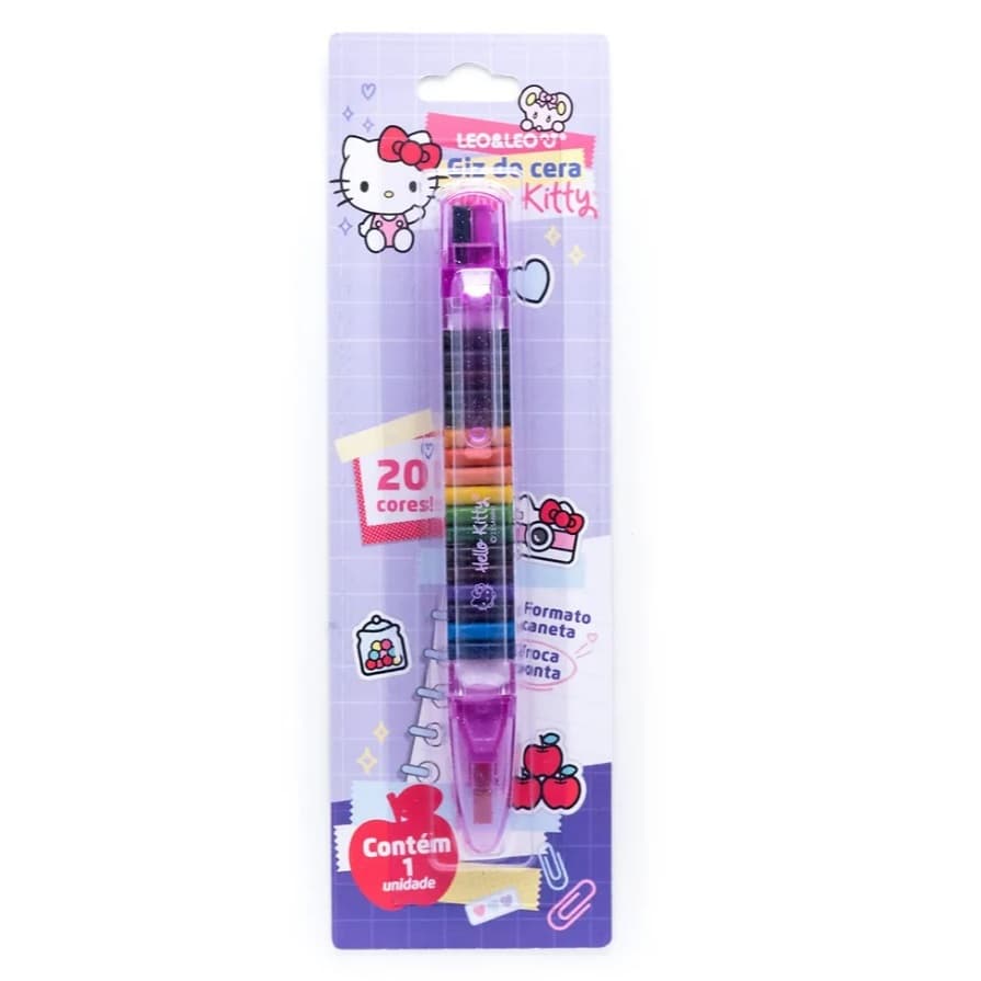 Caneta Giz de Cera Hello Kit Troca Ponta Leo e Leo
