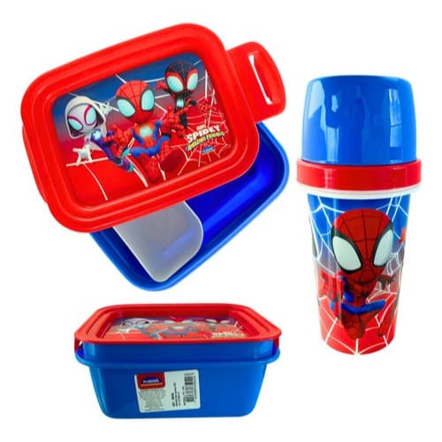 Kit Marmita Homem Aranha hulk rei leao + Garrafinha Lancheira Escola Heróis plasutil