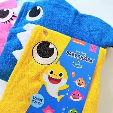 Toalha de Banho com Capuz Baby Shark Cremer (Azul, Rosa e Amarelo)