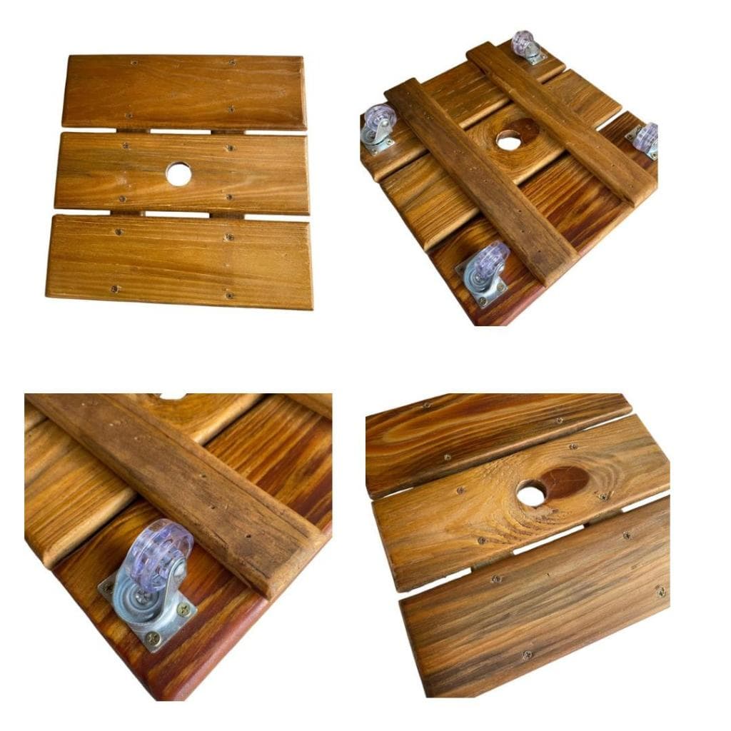 Base Suporte Carrinho Para Vaso De Planta Madeira Rodinha Cristal Quadrado 30cm
