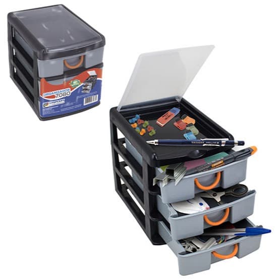 Gaveteiro Organizador De Plástico Com 3 Gavetas 19,5x16x13cm