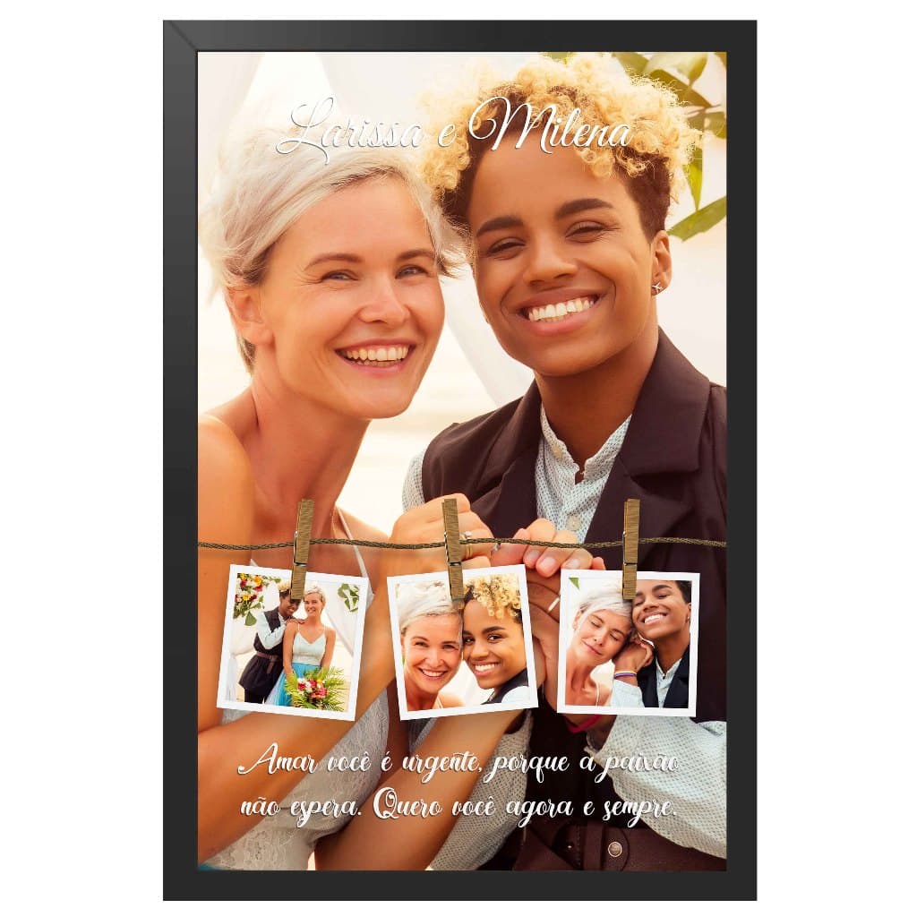 Quadro Decorativo Personalizado Casal Varal De Fotos
