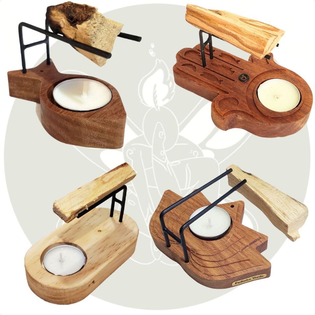 Queimador Palo Santo 1 Vela 1 Palo Incensário Defumador Suporte Pau Santo Descarrego Meditação