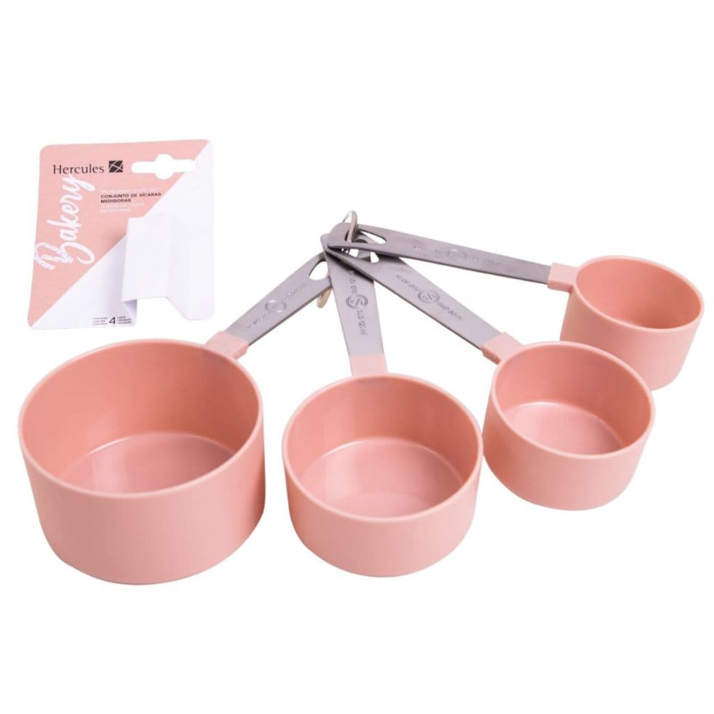 Kit 4 Medidores De Cozinha Rosa Hercules Dosador Colheres Medidoras