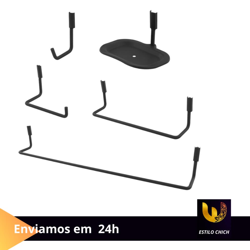 KIT ACESSORIOS PARA BANHEIRO SLIN PRETO FOSCO 5 PEÇAS
