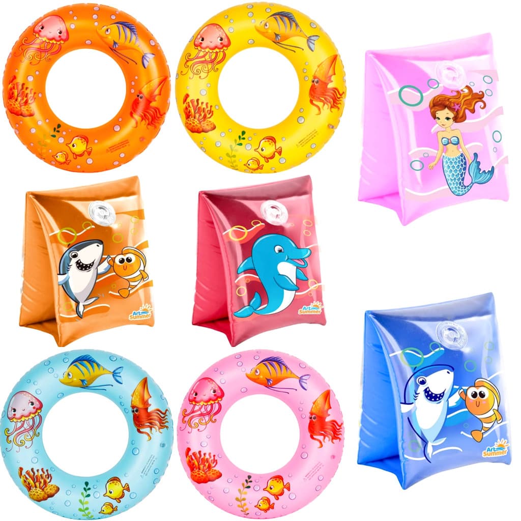 Boia Kit 2 Boia Braço/ 2 Boia Circular Infantil Praia Piscina Verao Criança