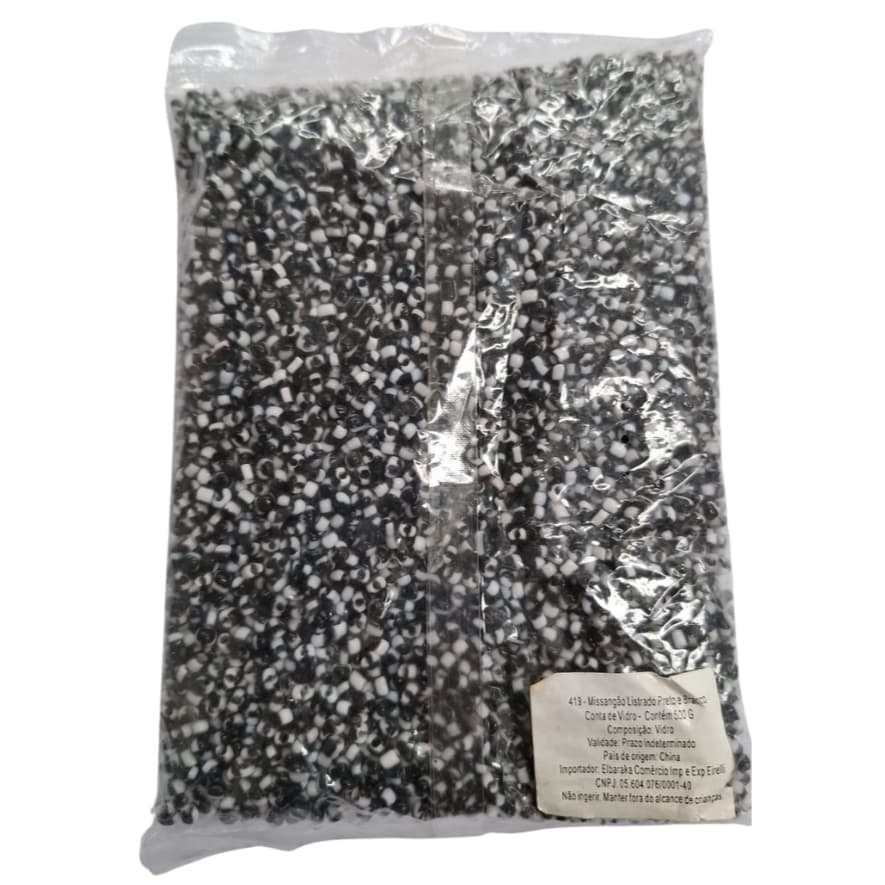 Missangão 6/0 Rajado Branco e Preto - Pacote 500g