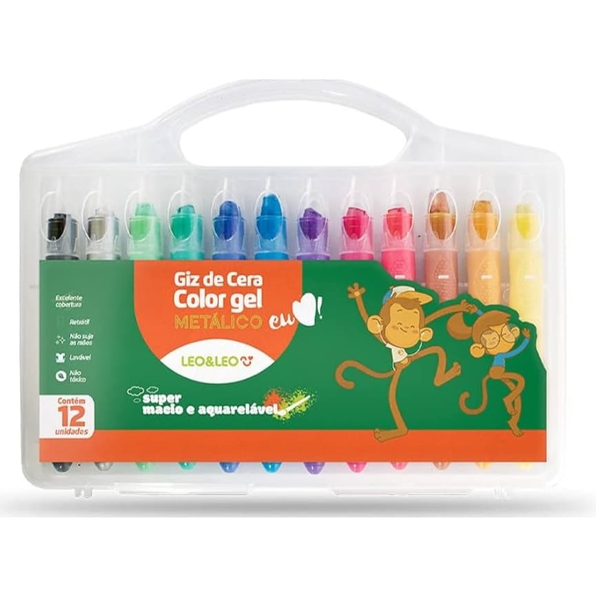Giz de Cera Color Gel Metalico Leo e Leo 12 cores