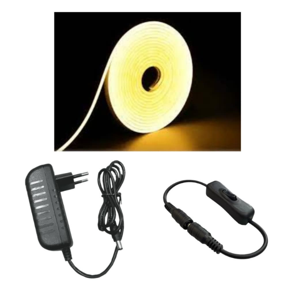 Fita Led Neon 2 Metros Branca Quente 12v Com Fonte 3A e Interruptor P4