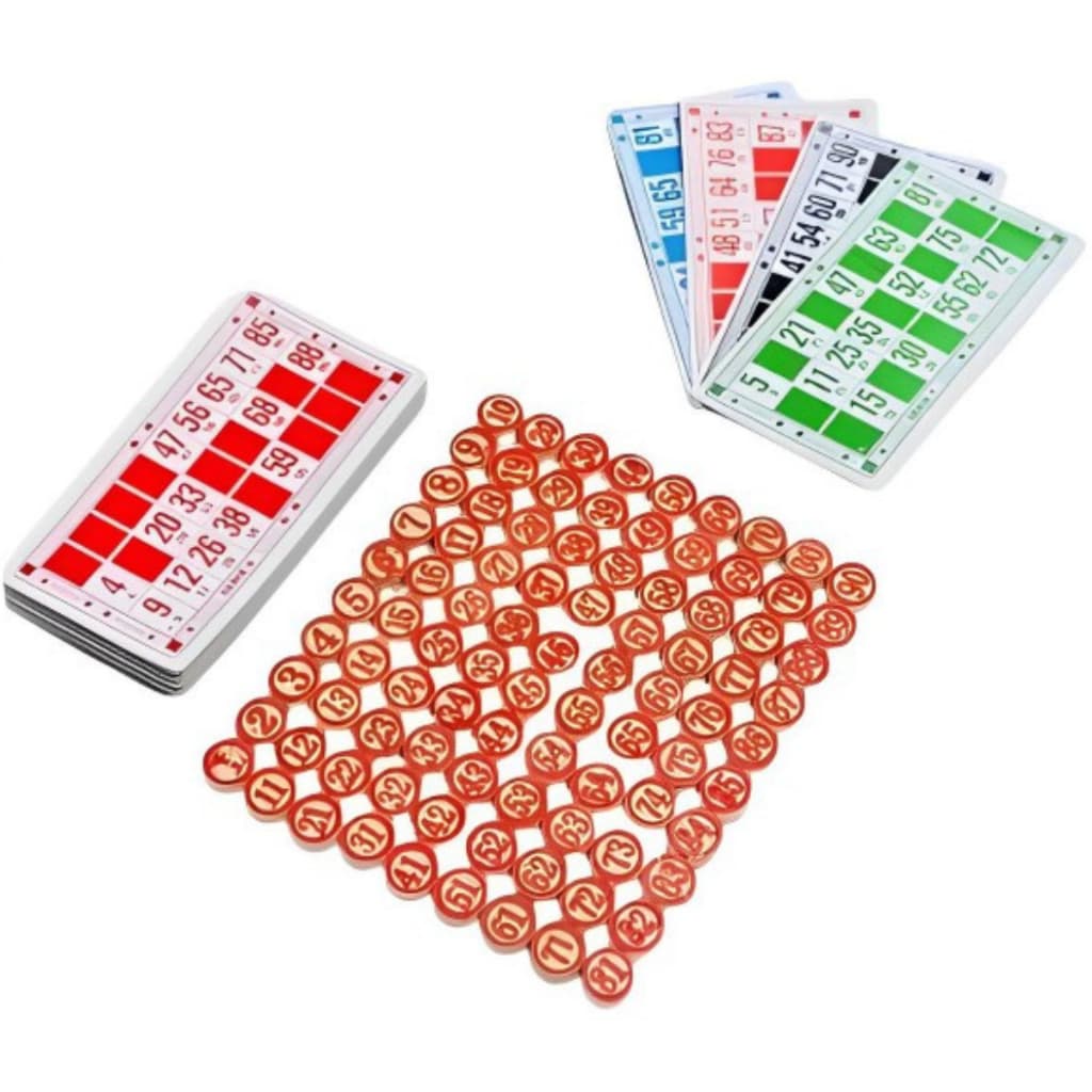 Jogo de Bingo Vispora com 48 Cartelas Coloridas e 90 Pedras de Madeira