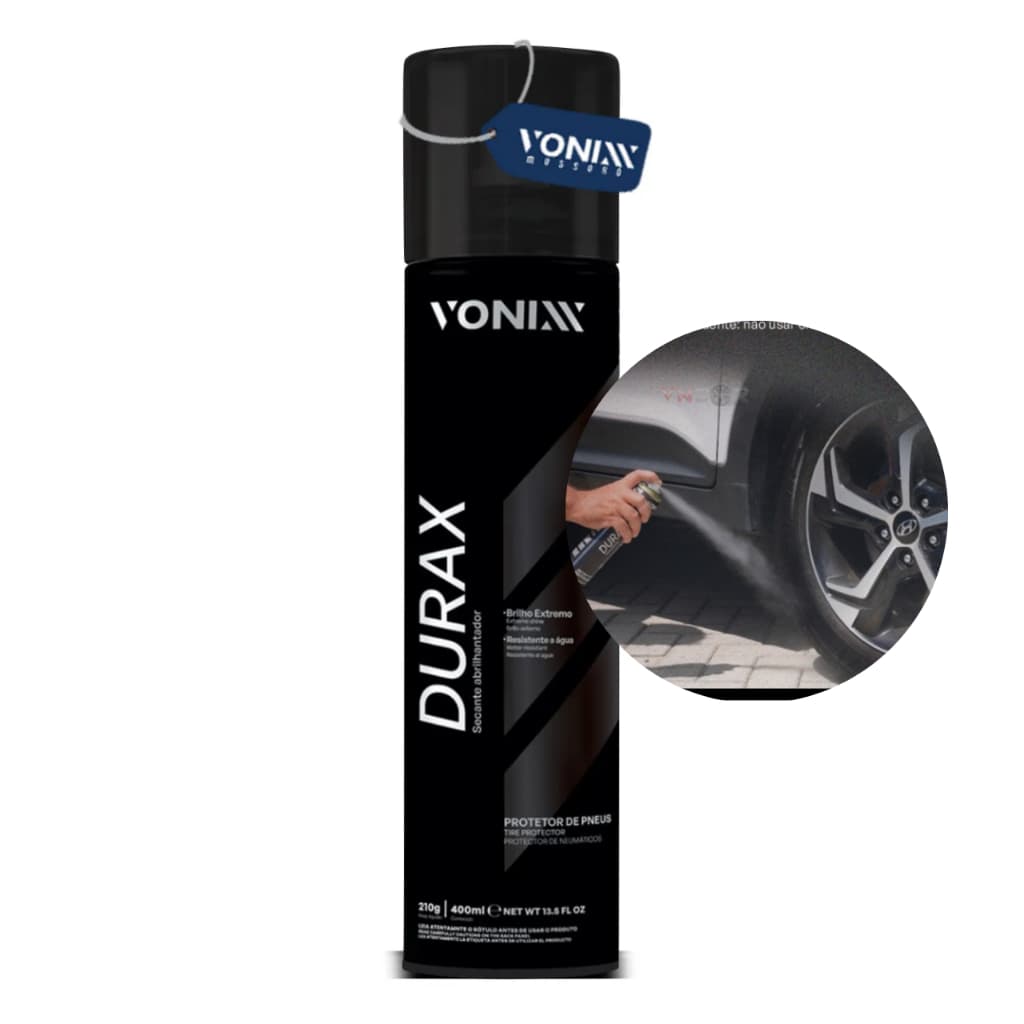 Durax Pneu Pretinho Aerosol 400ml Brilho Extremo Resistente A Água Vonixx Selante Spray