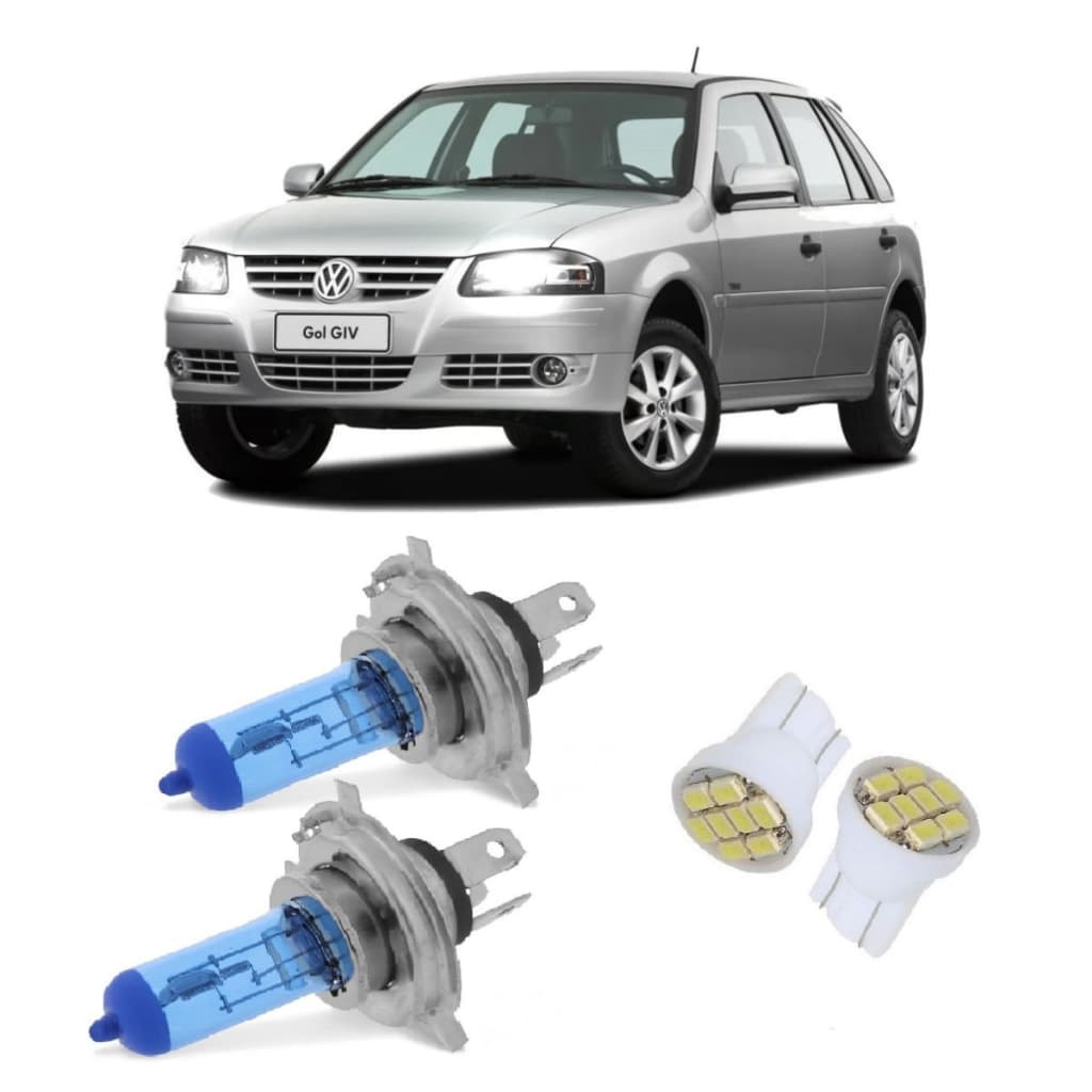 Kit Lâmpada Super Branca Vw Gol G4 Farol Alto Baixo Pingo H4 e T10