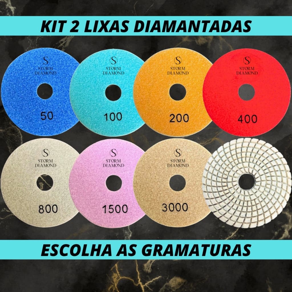 Kit 2 Lixas Diamantadas 100mm Desbaste Acabamento Polimento Em Mármore Granito Porcelanato Cerâmica