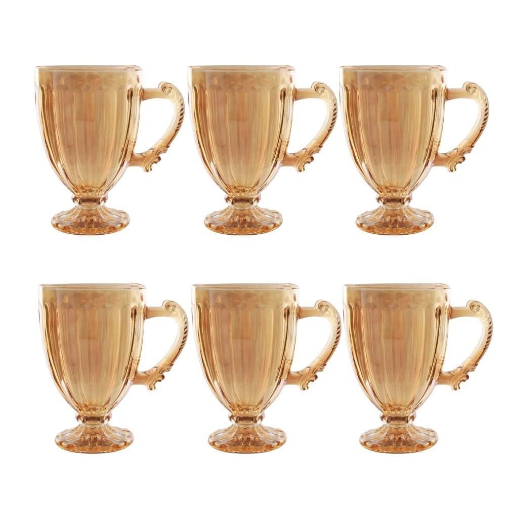 Jogo de Xícaras Caneca Cristal Vidro 190ml Transparente e Âmbar Para Capuccino Chá Café