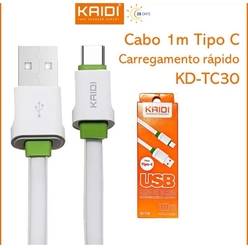 Cabo para Celular de Carga e Dados Cabo Rápido USB para Tipo C 1m 1000mm Kaidi Original KDTC30
