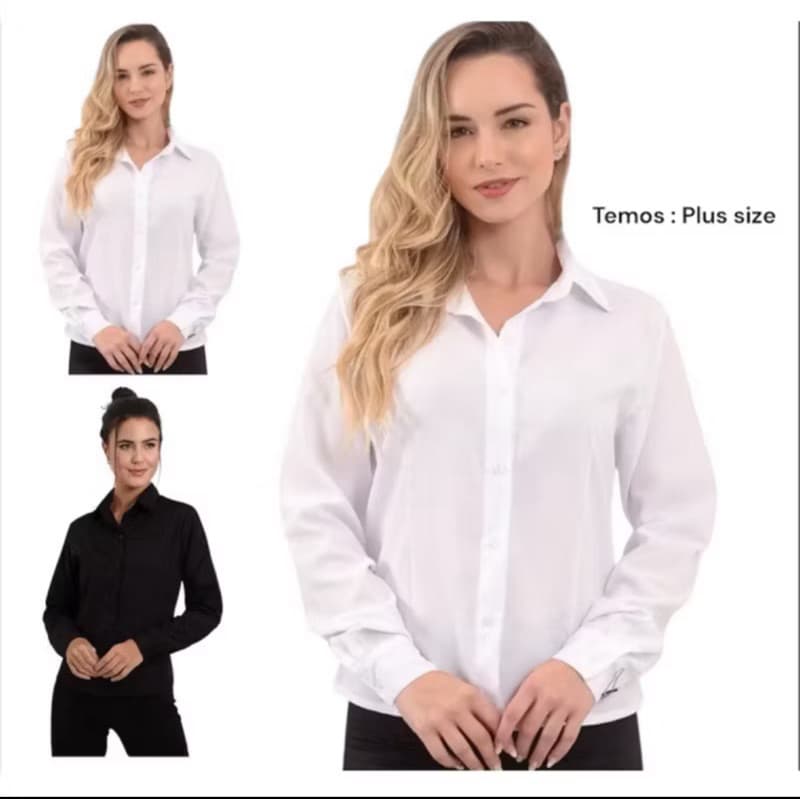 Camisete promoção  branca preta camisa social feminina  manga longa  preta e branca gabardine.