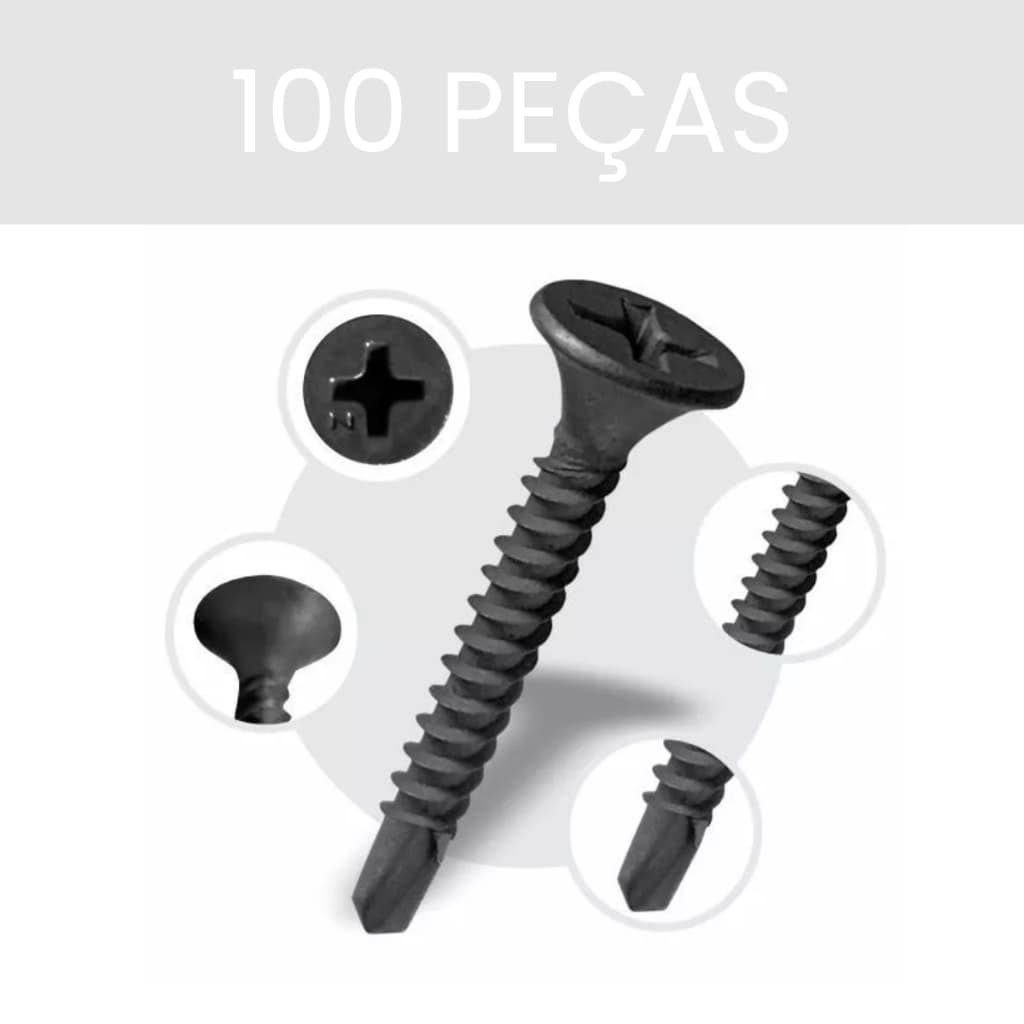 Parafuso Para Drywall Trombeta Ponta Broca Kit 100 Peças