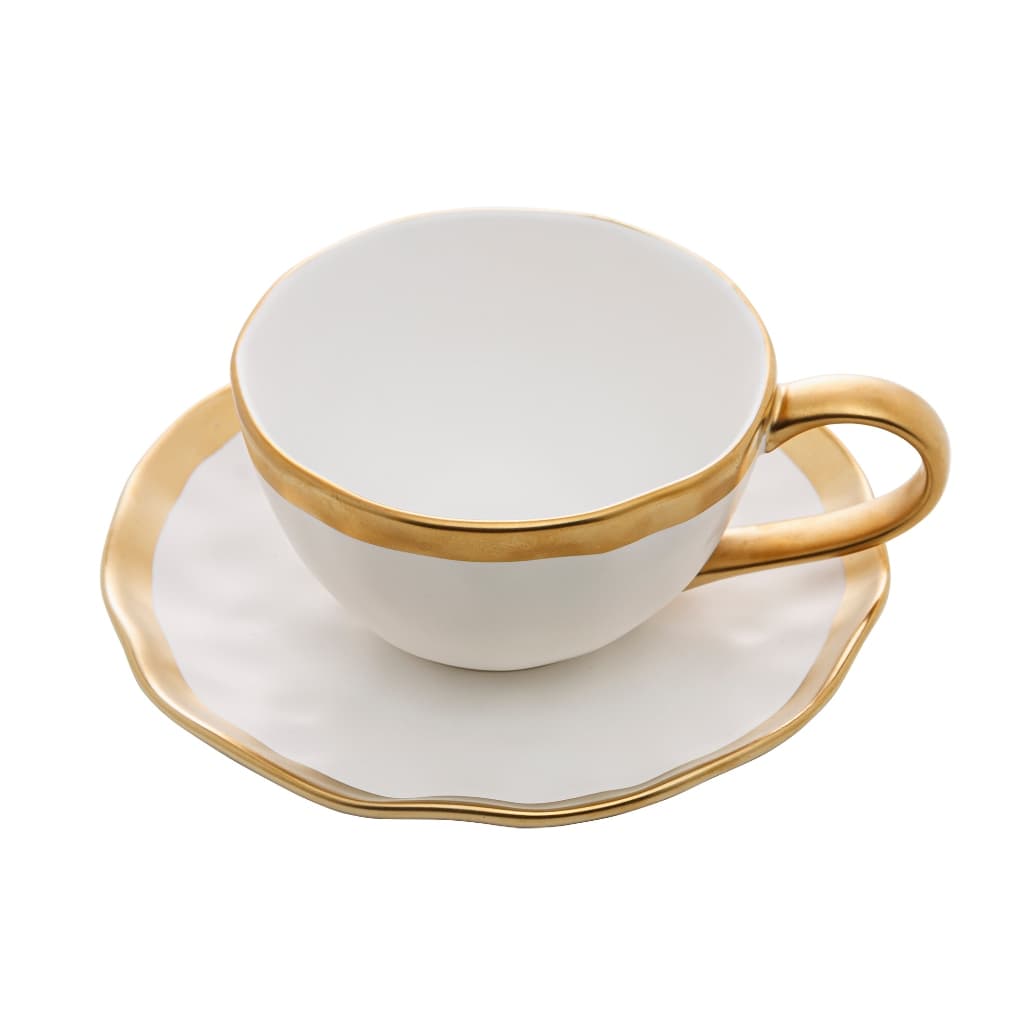 Xícara de Chá De Porcelana Dubai Branco E Dourado 200ml Wolff