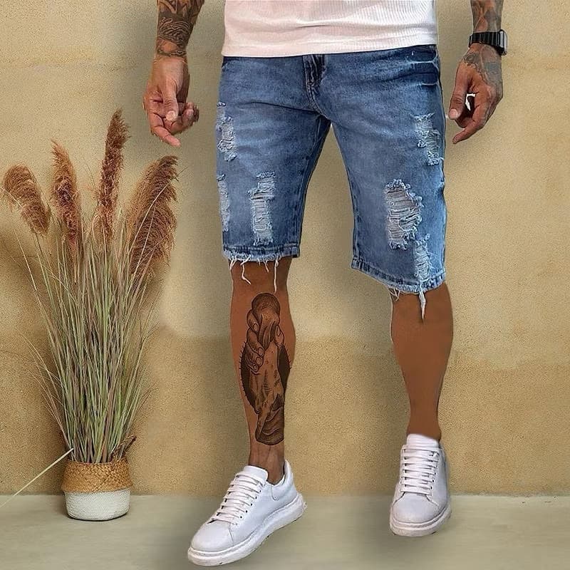 Bermuda Jeans Masculina Rasgado 100%  Algodão