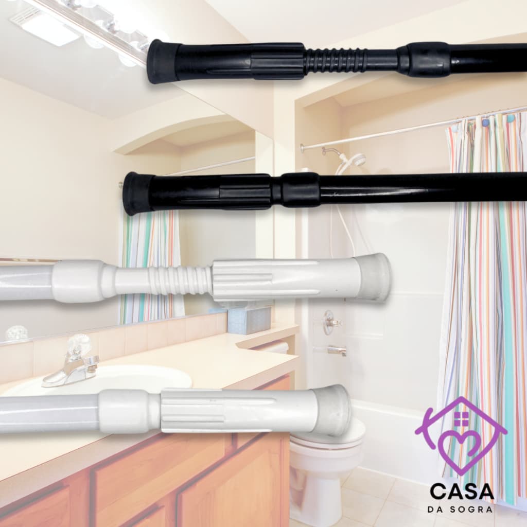 Varão Extensivo Ajustável 45cm até 1,50mt Bastão Extensivel Box Banheiro Suporte Extensor Preto Branco Envio Full Flex